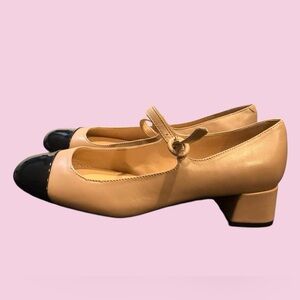 🎀Brand New MARK FISHER🎀Mary Jane Block Heel🎀Tan Leather🎀Black Patent Toe🎀SZ 9.5🎀
